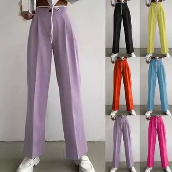 Женские однотонные брюки на весну, лето и осень, повседневные брюки с эластичной резинкой на талии M оранжевый