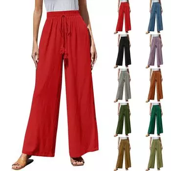 Женские однотонные брюки с эластичным поясом и пуговицами, широкие брюки с высокой талией XXXL