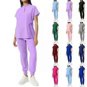 Женские однотонные брюки с короткими рукавами и карманами, брюки с завязками на ногах, комплект из двух предметов для работы L чёрный