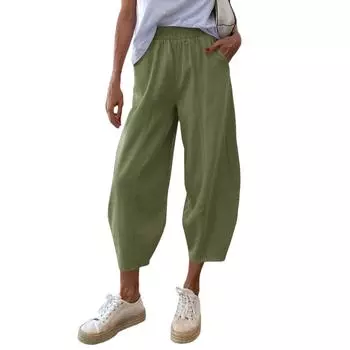 Женские однотонные брюки с плиссированной талией, свободные, с широкими штанинами и прямыми штанинами L армия зеленый