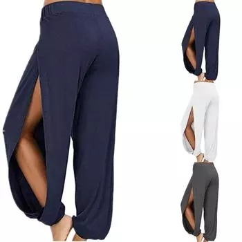 Женские однотонные брюки с разрезом и высокой эластичностью для занятий бегом, йогой и отдыхом XXL