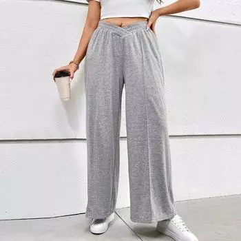 Женские однотонные брюки с высокой талией. Простота, мода. Удобные свободные брюки прямого кроя. Повседневные спортивные штаны больших размеров с эластичной талией. XL