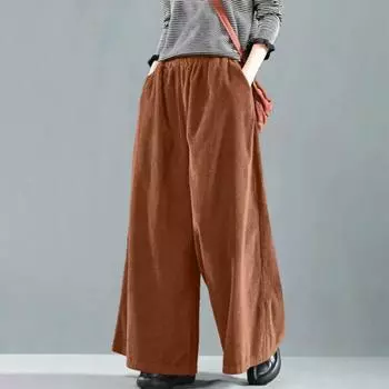 Женские однотонные брюки со средней талией, повседневные свободные широкие брюки, темпераментные вельветовые брюки S
