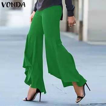Женские однотонные брюки VONDA с узкой талией и рюшами