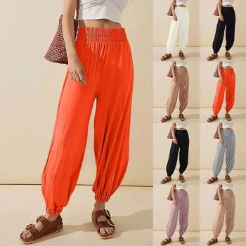 Женские однотонные быстросохнущие повседневные брюки с высокой талией и поясом, леггинсы с высокой талией, летние повседневные брюки с карманами