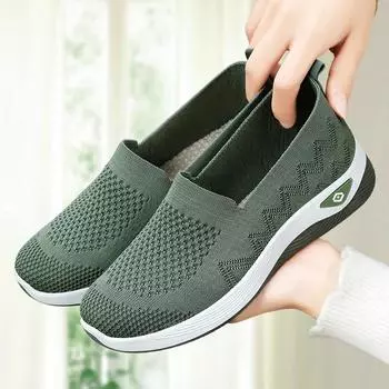 Женские однотонные дышащие кроссовки, легкая обувь без застежек на мягкой подошве, повседневная трикотажная обувь с низким верхом 36