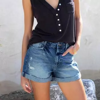 Женские однотонные джинсы Stretch Slim Fit Casual Fashion Denim Shorts L синий