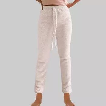 Женские однотонные флисовые плотные брюки со шнуровкой и талией L бежевый