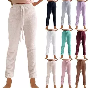 Женские однотонные флисовые плотные брюки со шнуровкой и талией XL зелёный