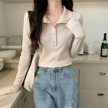 Женские однотонные футболки на пуговицах с длинными рукавами, сексуальные топы Y2K для девочек, простые модные футболки S темно-серого