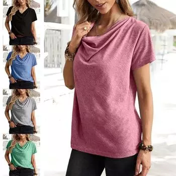 Женские однотонные футболки с U-образным вырезом и коротким рукавом, женские модные сексуальные летние топы S чёрный