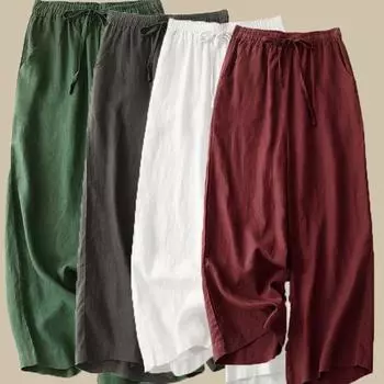 Женские однотонные хлопковые длинные брюки с эластичным шнурком и высокой талией, широкие длинные брюки с карманами, летние повседневные модные дышащие легкие мягкие брюки M белый