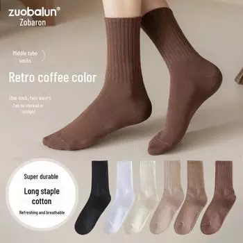 «Женские однотонные хлопковые носки в корейском стиле — японский модный дизайн с длинным ворсом» Cotton Pile Socks хаки