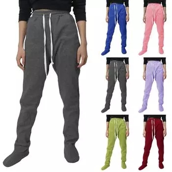 Женские однотонные и флисовые плотные брюки Женские на шнуровке талии Степ-брюки Брюки L синий