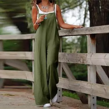 Женские однотонные классические брюки из смеси хлопка с прорезными карманами и подтяжками S зелёный