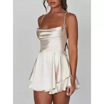 Женские однотонные комбинезоны на бретельках с воротником-хомутом, короткие комбинезоны без рукавов, летние комбинезоны с перекрестной завязкой и открытой спиной, Клубная одежда S красный