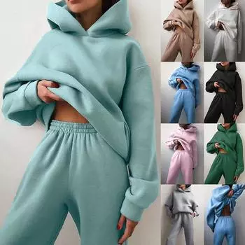 Женские однотонные комплекты, теплые толстовки с капюшоном, комплекты из двух предметов, женские толстовки на шнуровке, костюмы XXXL белый