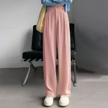 Женские однотонные костюмные брюки с высокой талией, прямые широкие брюки на пуговицах, на молнии, с карманами, мешковатые брюки, офисная одежда S серый