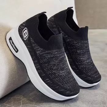 Женские однотонные кроссовки для ходьбы, сетчатые слипоны Flying Woven Mesh, легкие повседневные кроссовки для активного отдыха 36