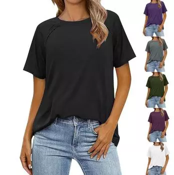 Женские однотонные летние повседневные свободные футболки с короткими рукавами и круглым вырезом XXL чёрный