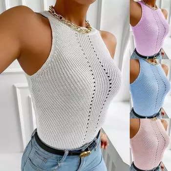 Женские однотонные майки 2024 года, новые сексуальные женские майки без рукавов с круглым вырезом, укороченные топы, клубная одежда, летние бюстье, корсеты, женские сексуальные футболки S синий