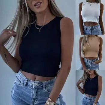 Женские однотонные майки без рукавов с U-образным вырезом, базовая рубашка, летние повседневные футболки для тренировок XXL чёрный