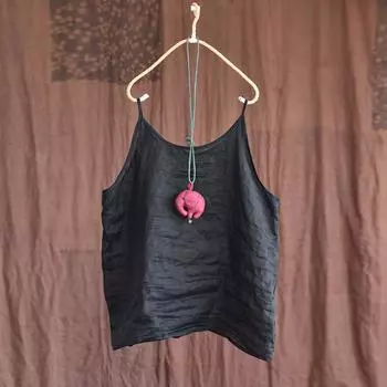 Женские однотонные майки Johnature Ramie, летняя свободная универсальная повседневная одежда One Size чёрный