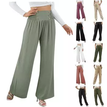 Женские однотонные модные эластичные брюки с высокой талией и широкими штанинами, повседневные брюки XL чёрный