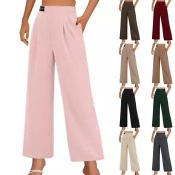 Женские однотонные модные брюки с высокой талией в деловом стиле, повседневные, прямые, широкие, с карманами S верблюд