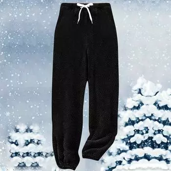Женские однотонные модные плюшевые повседневные брюки удобные длинные брюки L чёрный