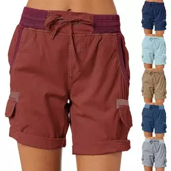 Женские однотонные модные повседневные брюки с карманами на шнурке, свободные шорты с эластичной резинкой на талии M