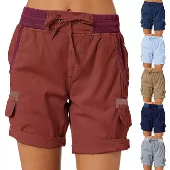 Женские однотонные модные повседневные брюки с карманами на шнурке, свободные шорты с эластичной резинкой на талии XXL