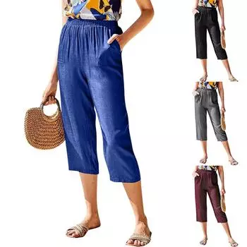 Женские однотонные модные повседневные свободные брюки-капри, прямые брюки L чёрный