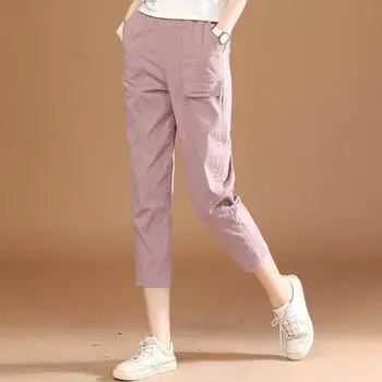 Женские однотонные модные тонкие комбинезоны повседневные брюки женские летние универсальные укороченные брюки-карго с эластичной резинкой на талии XXL пурпурный розовый