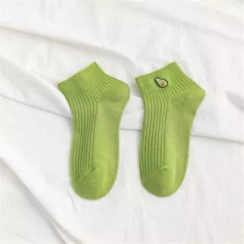 Женские однотонные носки с вышивкой авокадо, повседневные, джокер, хлопковые короткие носки для леди, лаконичный стиль колледжа, дышащие носки, трендовые