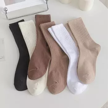 Женские однотонные носки средней длины с вертикальными полосками, универсальные осенние и зимние носки, носки без ворса, спортивные носки для женщин one size чёрный