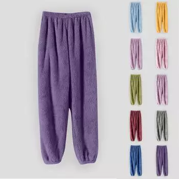 Женские однотонные пижамные штаны из кораллового бархата, плотные брюки, которые можно носить L синий