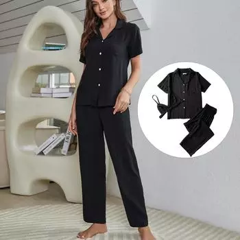 Женские однотонные пижамы, одежда для сна, домашнее платье, комплект из трех предметов, весна-лето, домашняя одежда, домашний костюм, ночная рубашка