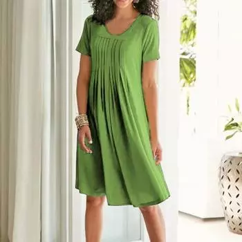 Женские однотонные платья миди с круглым вырезом, плиссированные, свободные, с коротким рукавом, весна-лето-осень S красный