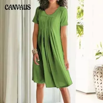 Женские однотонные платья миди с круглым вырезом, плиссированные, свободные, с коротким рукавом, весна-лето-осень S красный