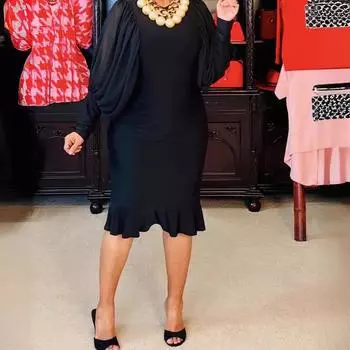 Женские однотонные платья с ажурными рукавами-фонариками S чёрный