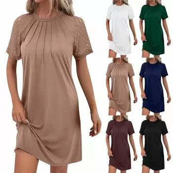 Женские однотонные платья-туники с кружевными краями L чёрный