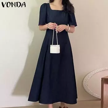 Женские однотонные платья VONDA с квадратным вырезом и объемными рукавами на талии