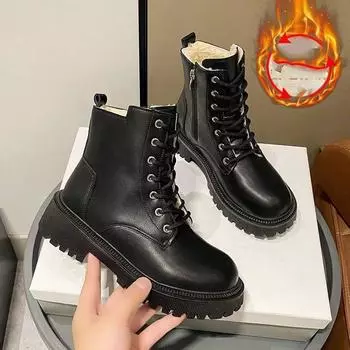 Женские однотонные плюшевые ботинки, боковая молния, мягкая подошва, толстая подошва, теплые ботинки, зимние нескользящие ботинки для снега 35 чёрный