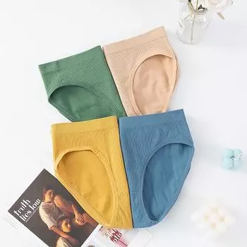 Женские однотонные полосатые вязаные трусы, хлопковые трусы, дышащие антибактериальные трусики, нижнее белье