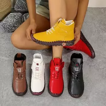 Женские однотонные повседневные ботинки с мягкой пряжкой, мягкая подошва с толстым дном, высокие прогулочные ботинки, круглый носок, удобные зимние ботинки осень 35 темно-коричневого