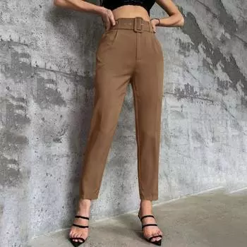 Женские однотонные повседневные брюки, облегающий крой, пояс с отделкой, прямые брюки с узором «девять точек» XXXL коричневый