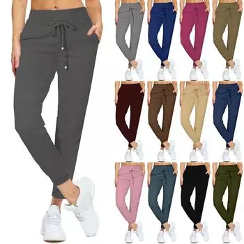 Женские однотонные повседневные брюки с эластичной резинкой на талии и высокой талией, брюки 9/10, спортивные повседневные брюки L армия зеленый