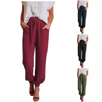 Женские однотонные повседневные брюки с карманами на шнуровке и брюками L