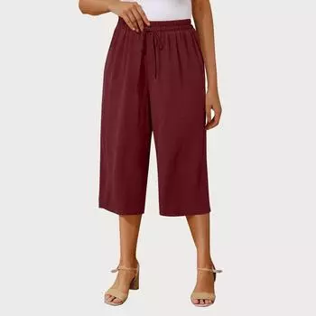 Женские однотонные повседневные брюки с высокой талией, спортивные брюки, шорты 1/2 XXL винный